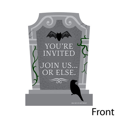 Creepy Cemetery - Shaped Fill-In Invitations - Spooky Halloween Tombstone Party Invitation Cards with Envelopes - Set of 12