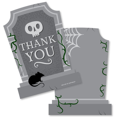 Creepy Cemetery - Shaped Thank You Cards - Spooky Halloween Tombstone Party Thank You Note Cards with Envelopes - Set of 12