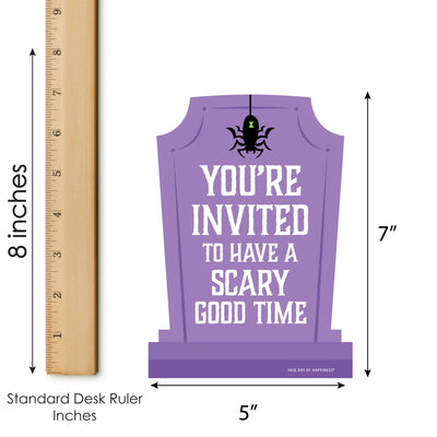 Cute and Colorful Tombstones - Shaped Fill-In Invitations - Kids Halloween Party Invitation Cards with Envelopes - Set of 12