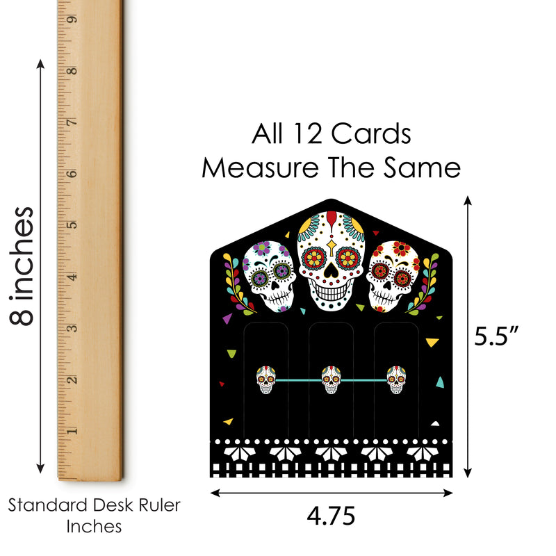 Day of the Dead - Halloween Sugar Skull Party Game Pickle Cards - Pull Tabs 3-in-a-Row - Set of 12