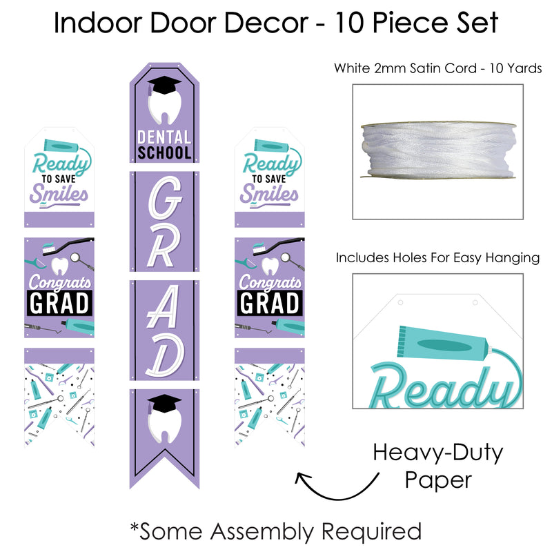 Dental School Grad - Hanging Vertical Paper Door Banners - Dentistry and Hygienist Graduation Party Wall Decoration Kit - Indoor Door Decor