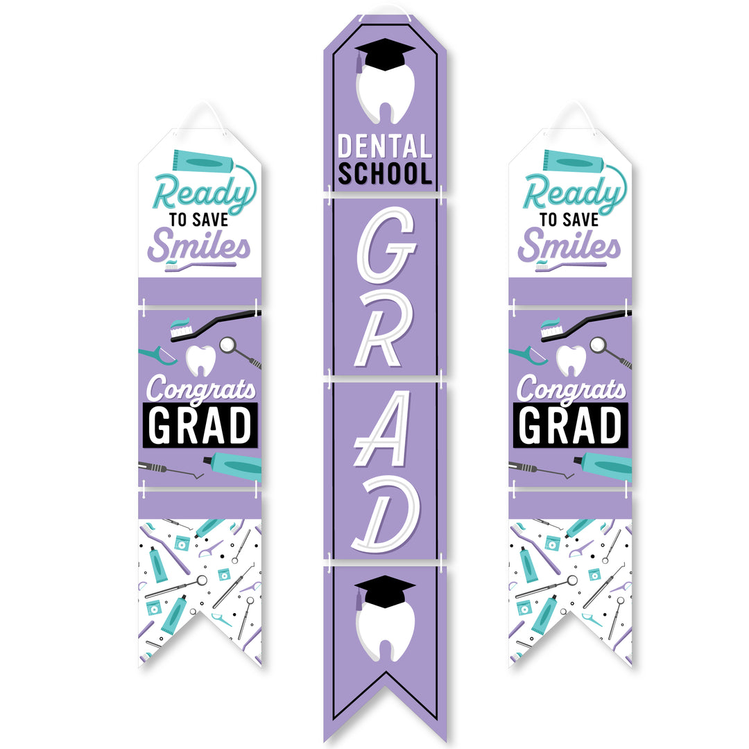 Dental School Grad - Hanging Vertical Paper Door Banners - Dentistry and Hygienist Graduation Party Wall Decoration Kit - Indoor Door Decor