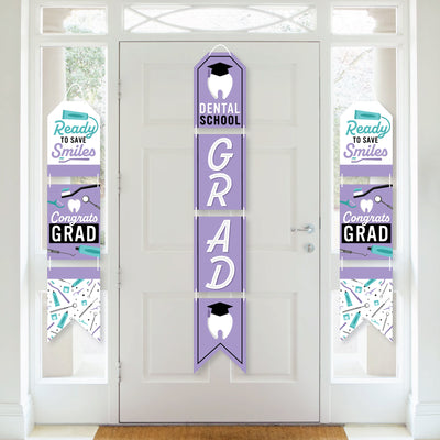 Dental School Grad - Hanging Vertical Paper Door Banners - Dentistry and Hygienist Graduation Party Wall Decoration Kit - Indoor Door Decor