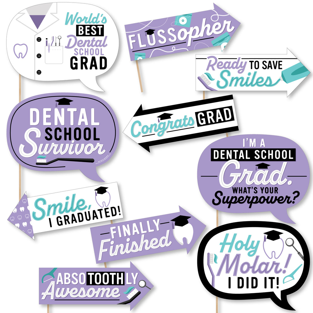 Funny Dental School Grad - Dentistry and Hygienist Graduation Party Photo Booth Props Kit - 10 Piece