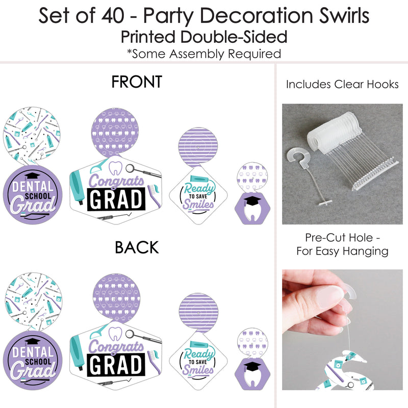 Dental School Grad - Dentistry and Hygienist Graduation Party Hanging Decor - Party Decoration Swirls - Set of 40