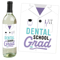 Dental School Grad - Dentistry and Hygienist Graduation Party Decorations for Women and Men - Wine Bottle Label Stickers - Set of 4