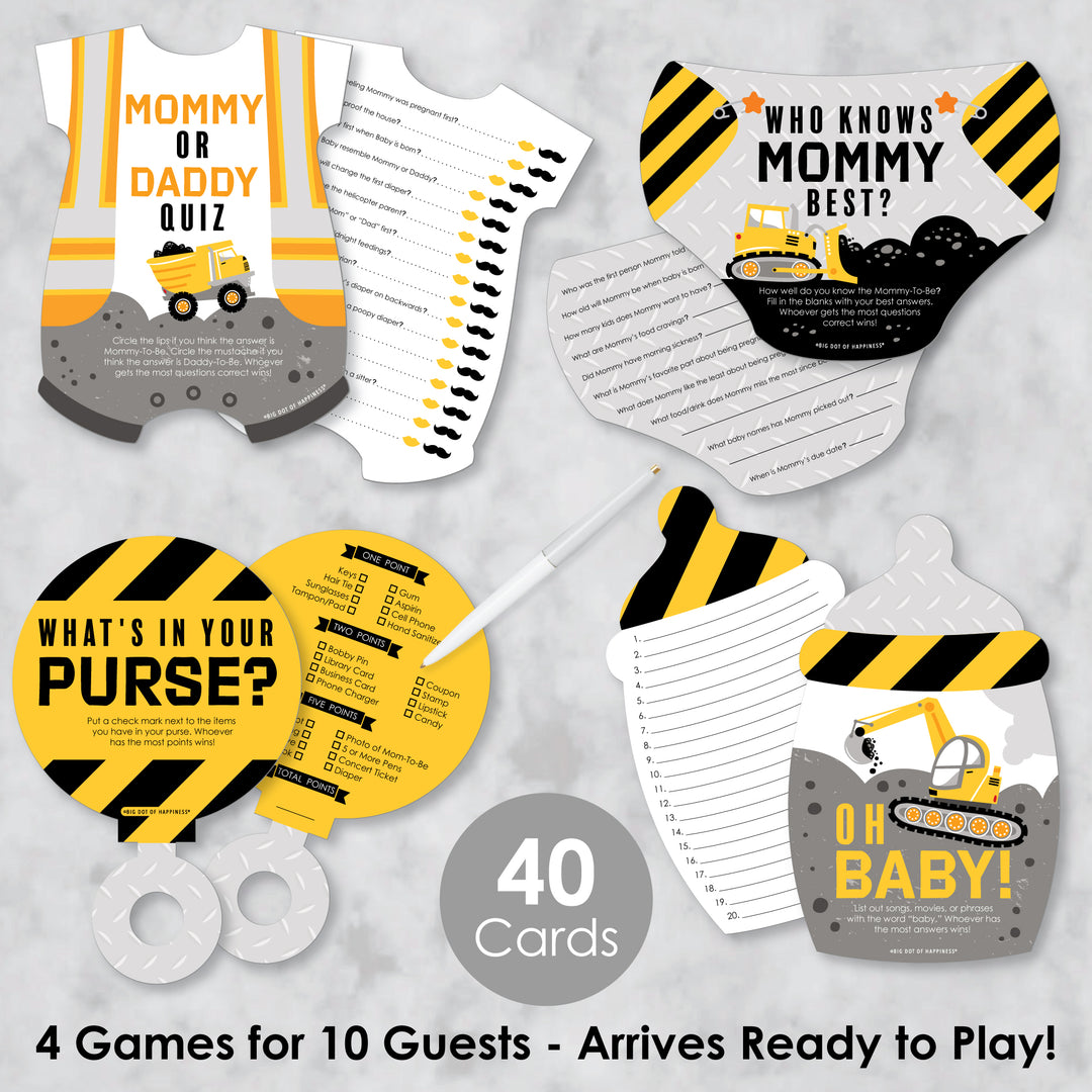 Dig It - Construction Party Zone - 4 Baby Shower Games - 10 Cards Each - Gamerific Bundle