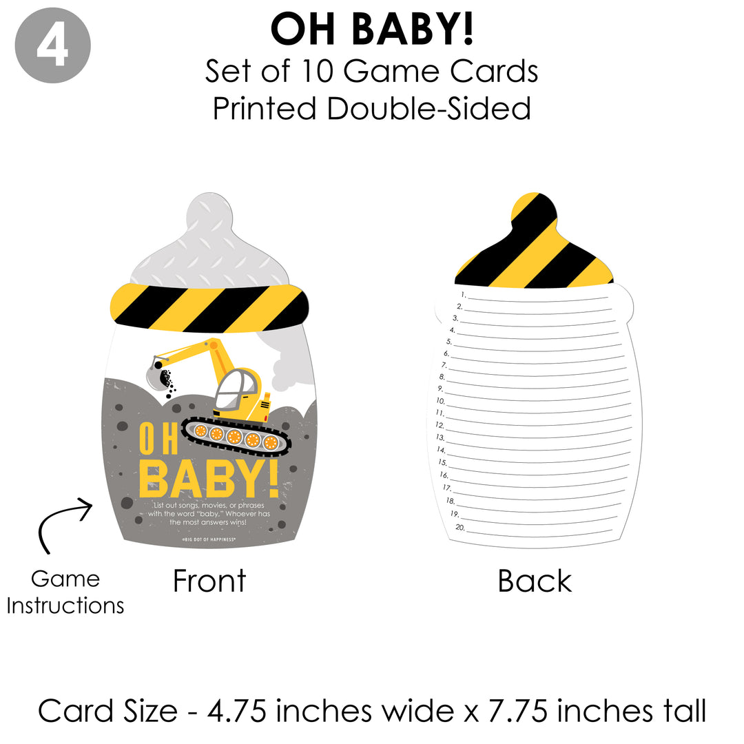 Dig It - Construction Party Zone - 4 Baby Shower Games - 10 Cards Each - Gamerific Bundle