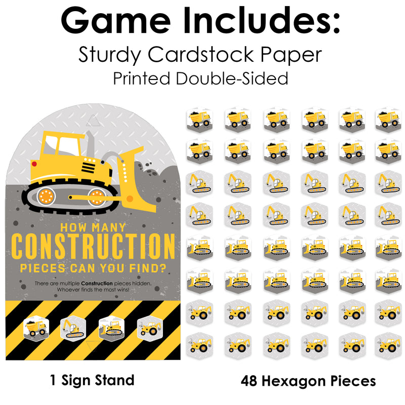Dig It - Construction Party Zone - Baby Shower or Birthday Party Scavenger Hunt - 1 Stand and 48 Game Pieces - Hide and Find Game