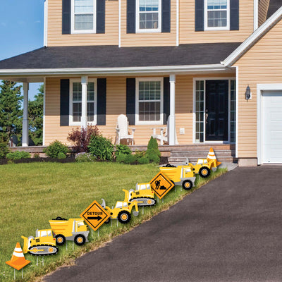 Dig It - Construction Party Zone - Dump Truck Bulldozer Excavator Orange Traffic Cone Lawn Decorations - Outdoor Baby Shower or Birthday Party Yard Decorations - 10 Piece