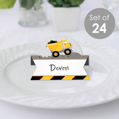 Dig It - Construction Party Zone - Baby Shower or Birthday Party Tent Buffet Card - Table Setting Name Place Cards - Set of 24