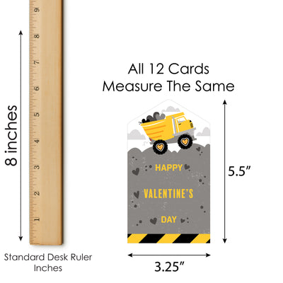 Dig It - Construction Party Zone - Dump Truck Cards for Kids - Happy Valentine’s Day Pull Tabs - Set of 12