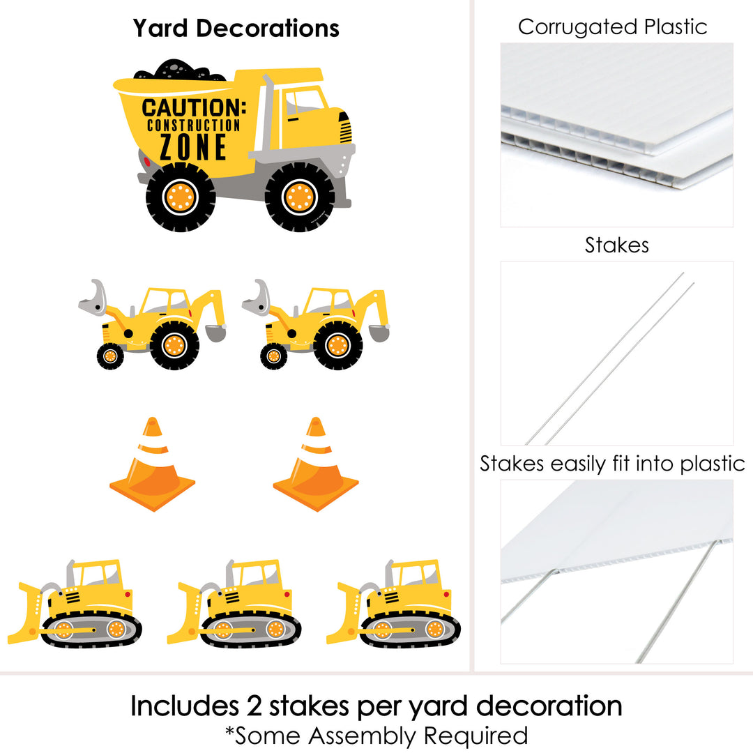 Dig It - Construction Party Zone - Yard Sign and Outdoor Lawn Decorations - Baby Shower or Birthday Party Yard Signs - Set of 8