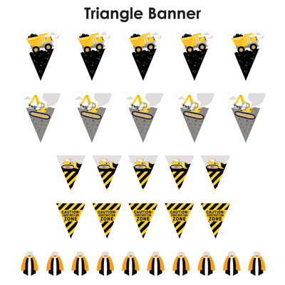 Dig It - Construction Party Zone - DIY Baby Shower or Birthday Party Pennant Garland Decoration - Triangle Banner - 30 Pieces