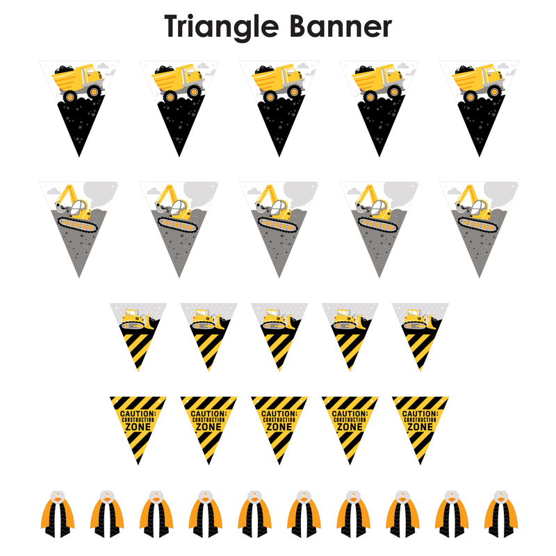 Dig It - Construction Party Zone - DIY Baby Shower or Birthday Party Pennant Garland Decoration - Triangle Banner - 30 Pieces