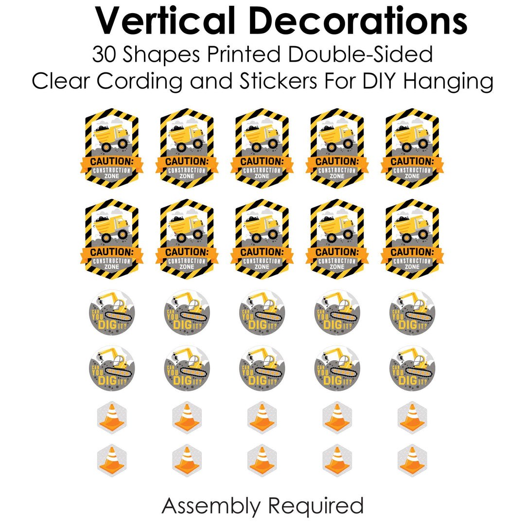 Dig It - Construction Party Zone - Baby Shower or Birthday Party DIY Dangler Backdrop - Hanging Vertical Decorations - 30 Pieces