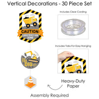 Dig It - Construction Party Zone - Baby Shower or Birthday Party DIY Dangler Backdrop - Hanging Vertical Decorations - 30 Pieces