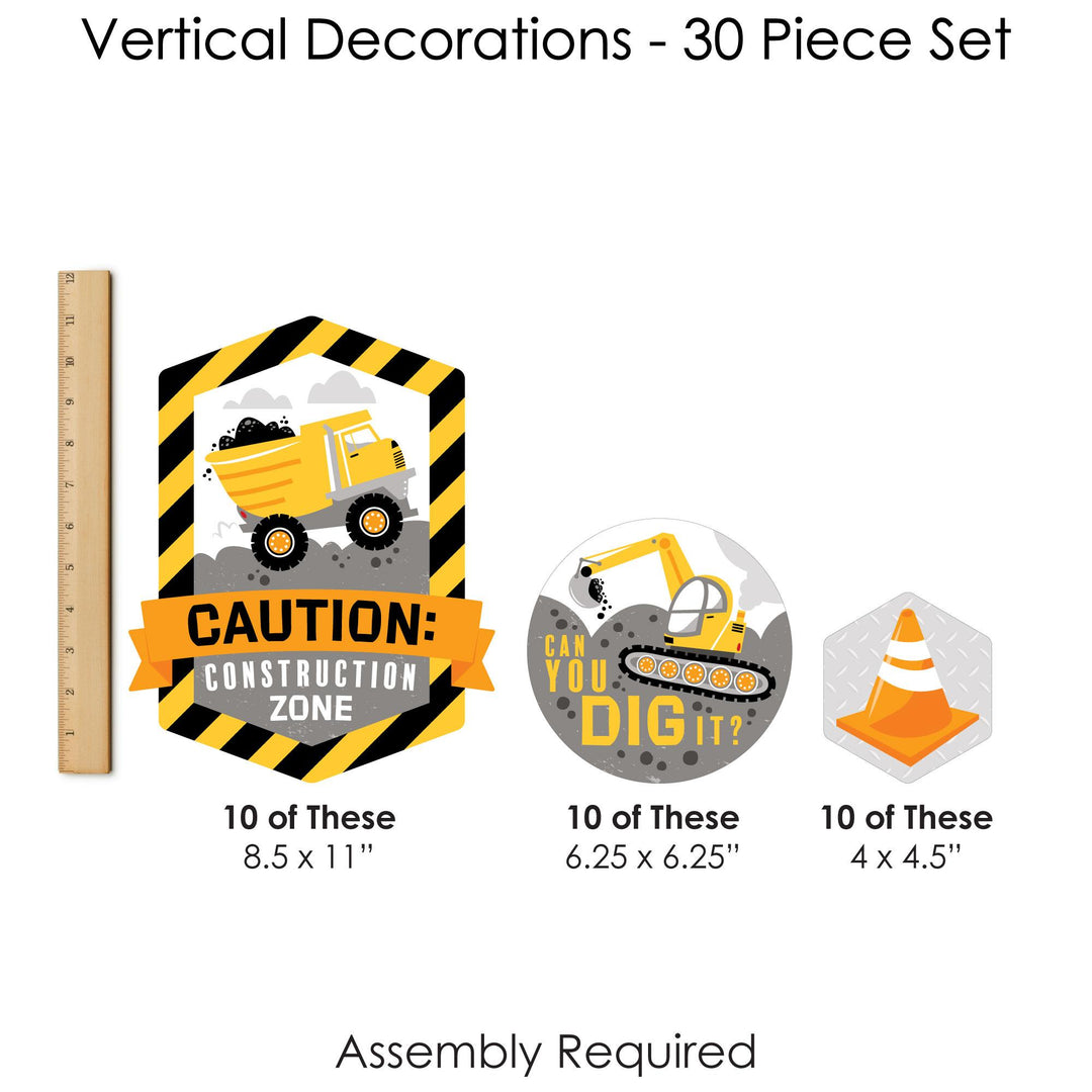 Dig It - Construction Party Zone - Baby Shower or Birthday Party DIY Dangler Backdrop - Hanging Vertical Decorations - 30 Pieces