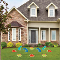 Roar Dinosaur - Trex, Triceratops, Stegosaurus and Brontosaurus Lawn Decorations - Outdoor Dino Mite Baby Shower or Birthday Party Yard Decorations - 10 Piece