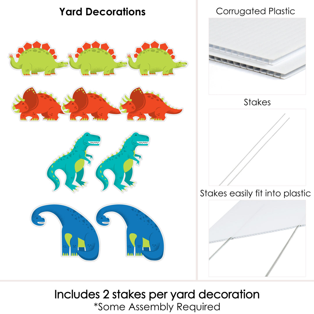 Roar Dinosaur - Trex, Triceratops, Stegosaurus and Brontosaurus Lawn Decorations - Outdoor Dino Mite Baby Shower or Birthday Party Yard Decorations - 10 Piece