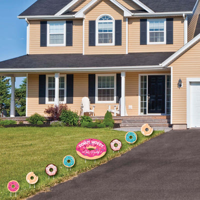 Donut Worry, Let's Party - Yard Sign and Outdoor Lawn Decorations - Doughnut Party Yard Signs - Set of 8