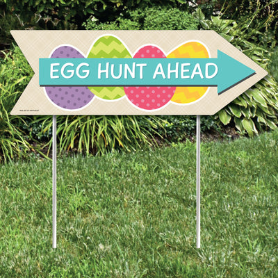Easter Egg Hunt - Easter Bunny Party Sign Arrow - Double Sided Directional Yard Signs - Set of 2
