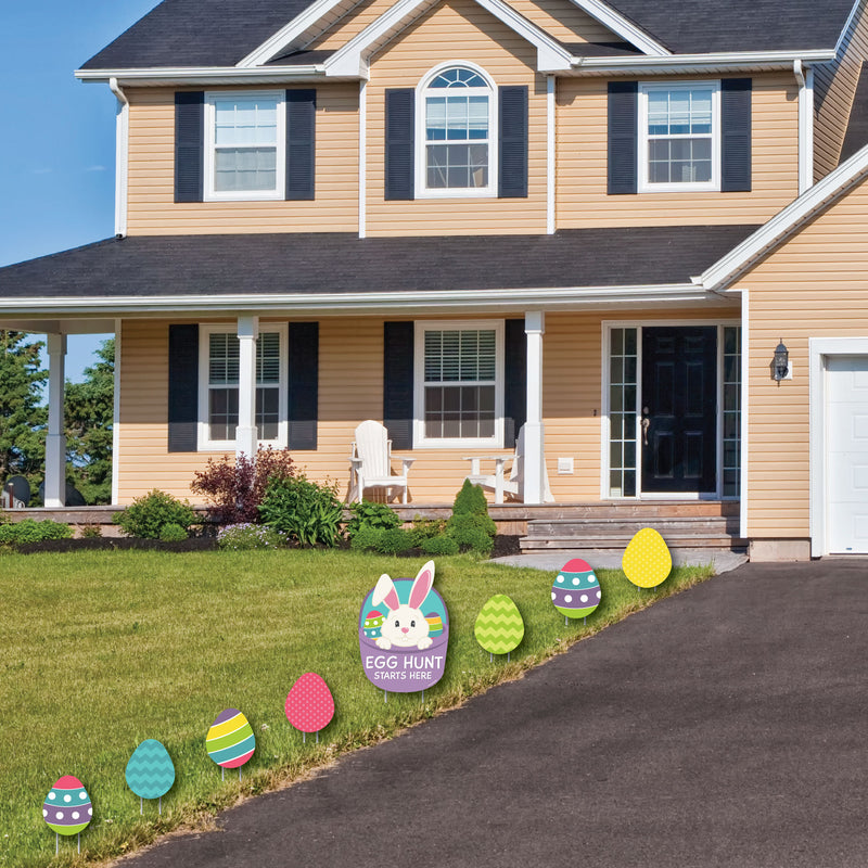 Easter Egg Hunt - Yard Sign and Outdoor Lawn Decorations - Easter Bunny Party Yard Signs - Set of 8