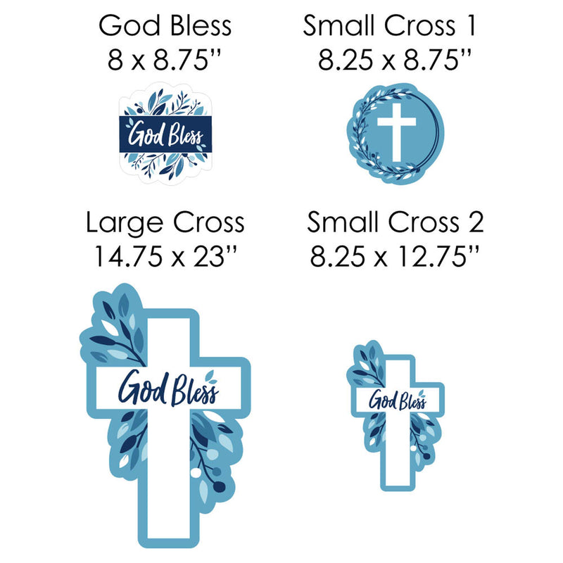 Blue Elegant Cross - Yard Sign and Outdoor Lawn Decorations - Boy Religious Party Yard Signs - Set of 8