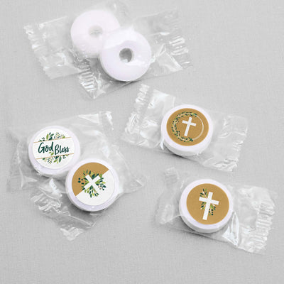 Elegant Cross - Religious Party Round Candy Sticker Favors - Labels Fit Hershey's Kisses - 108 ct