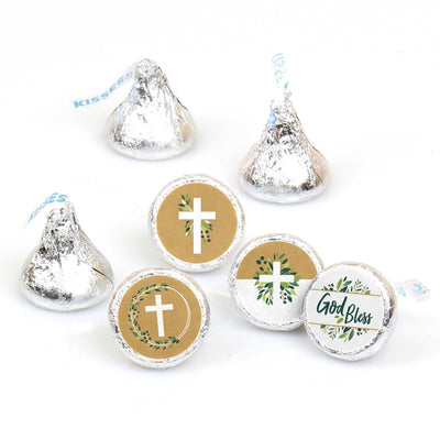 Elegant Cross - Religious Party Round Candy Sticker Favors - Labels Fit Hershey's Kisses - 108 ct