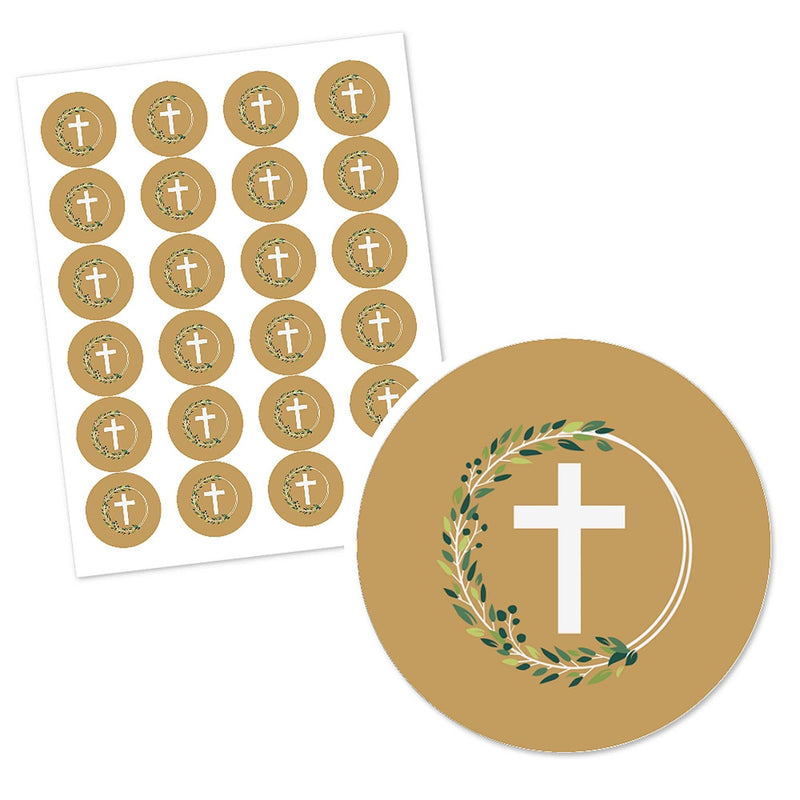 Elegant Cross - Round Personalized Religious Party Circle Sticker Labels - 24 ct