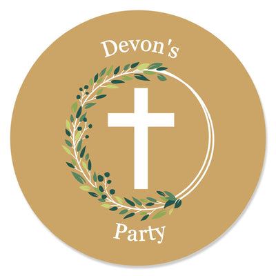 Elegant Cross - Round Personalized Religious Party Circle Sticker Labels - 24 ct