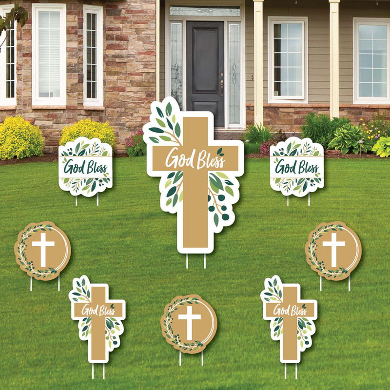 Elegant Cross - Yard Sign and Outdoor Lawn Decorations - Religious Party Yard Signs - Set of 8