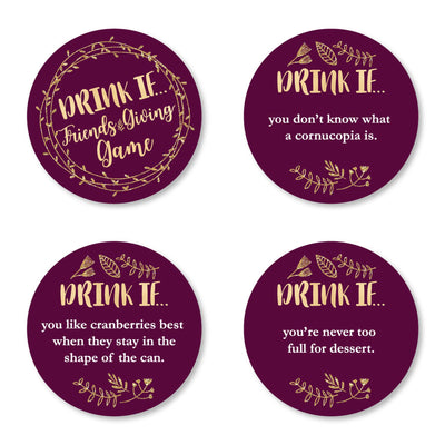 Drink If Game - Elegant Thankful for Friends - Friendsgiving Thanksgiving Party Game - 24 Count