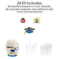 Kindergarten Grad - Cupcake Decoration - 4K Preschool Kids Graduation Party Cupcake Wrappers and Treat Picks Kit - Set of 24