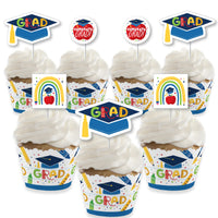 Kindergarten Grad - Cupcake Decoration - 4K Preschool Kids Graduation Party Cupcake Wrappers and Treat Picks Kit - Set of 24