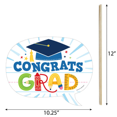 Funny Elementary Grad - Kids Graduation Party Photo Booth Props Kit - 10 Piece