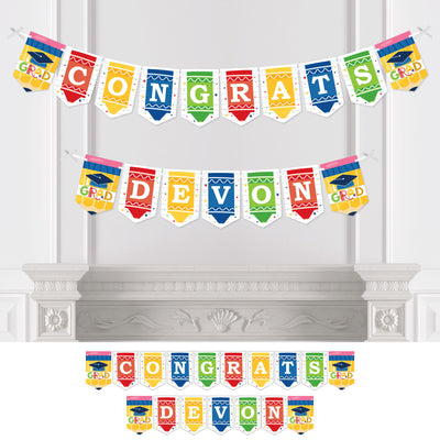 Personalized Elementary Grad - Custom Kids Graduation Party Bunting Banner and Decorations - Congrats Custom Name Banner