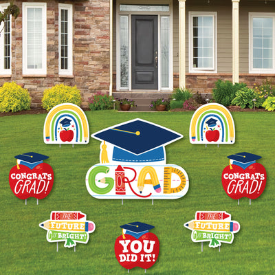 Elementary Grad - Yard Sign and Outdoor Lawn Decorations - Kids Graduation Party Yard Signs - Set of 8