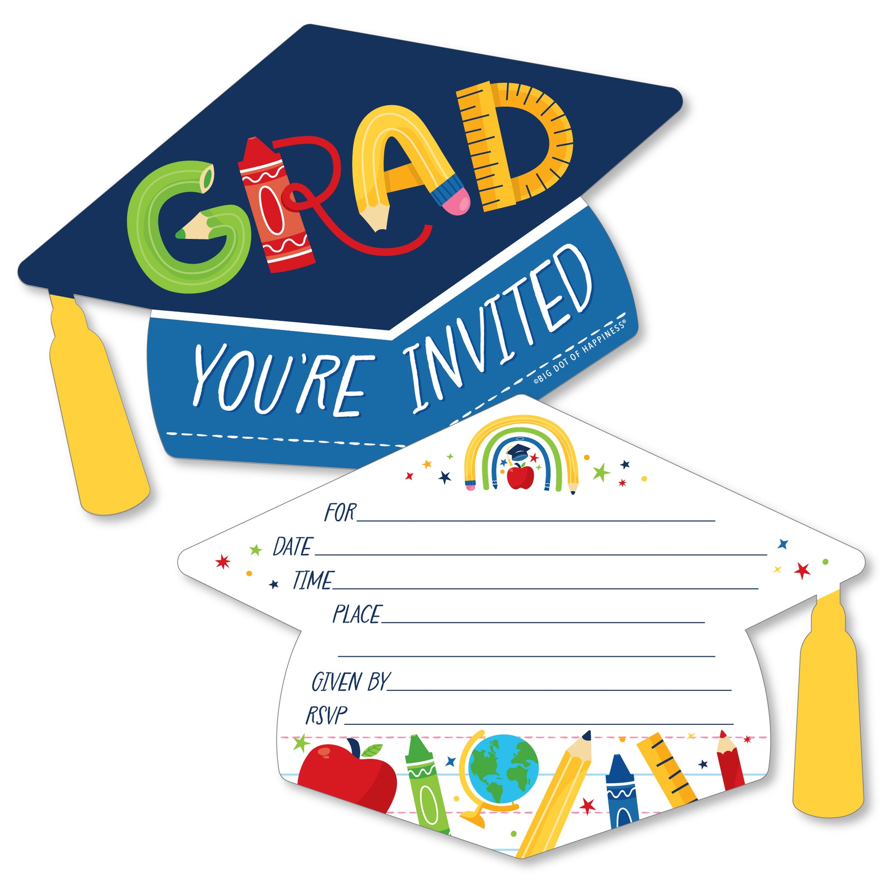 elementary-grad-shaped-fill-in-invitations-kids-graduation-party-invitation-cards-with-envelopes-set-of-12-bigdotofhappiness-com-big-dot-of-happiness-llc for Free Printable Graduation Invitations For Kindergarten Elementary Grad - Shaped Fill-In Invitations - Kids Graduation Party Invitation Cards with Envelopes - Set of 12 | BigDotOfHappiness.com – Big Dot of Happiness LLC for Free Printable Graduation Invitations For Kindergarten