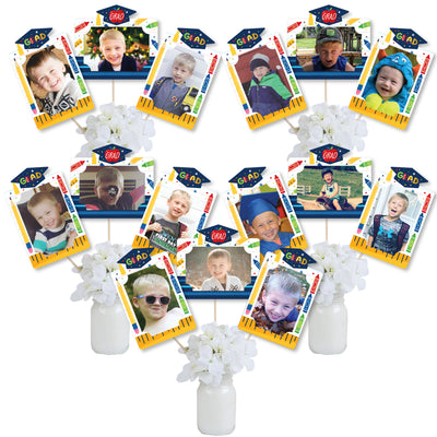 Elementary Grad - Kids Graduation Party Picture Centerpiece Sticks - Photo Table Toppers - 15 Pieces