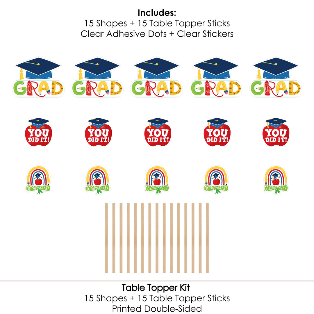 Kindergarten Grad - 4K Preschool Kids Graduation Party Centerpiece Sticks - Table Toppers - Set of 15