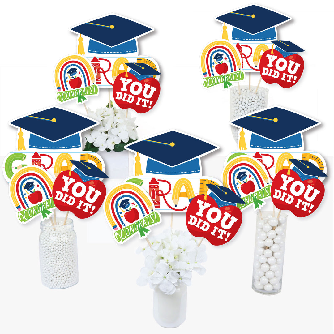 Kindergarten Grad - 4K Preschool Kids Graduation Party Centerpiece Sticks - Table Toppers - Set of 15