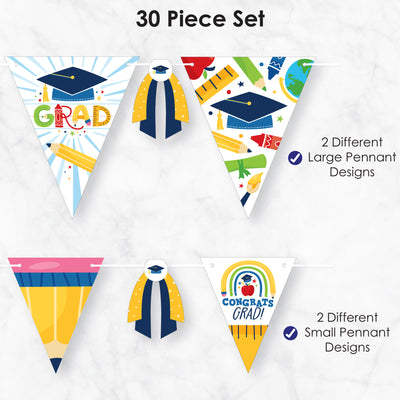 Elementary Grad - DIY Kids Graduation Party Pennant Garland Decoration - Triangle Banner - 30 Pieces