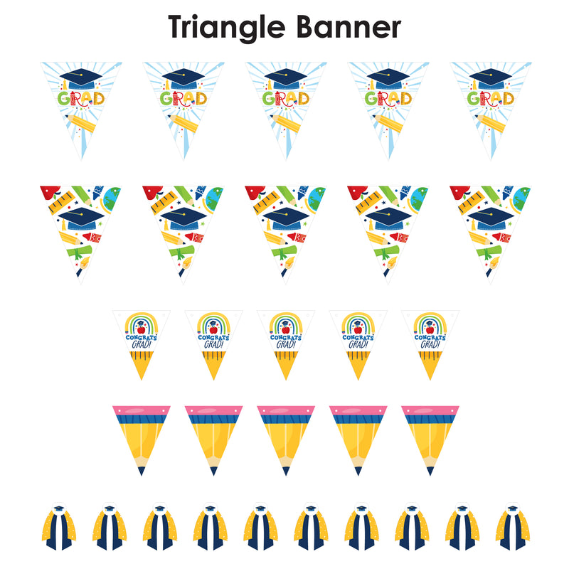 Elementary Grad - DIY Kids Graduation Party Pennant Garland Decoration - Triangle Banner - 30 Pieces