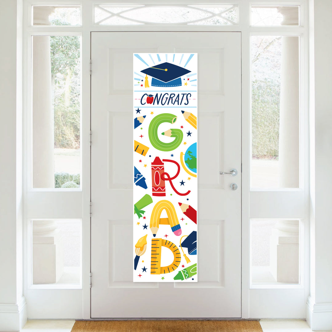 Kindergarten Grad - 4K Preschool Kids Graduation Party Front Door Decoration - Vertical Banner