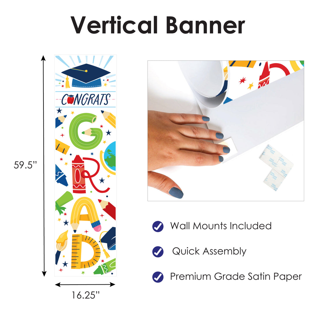 Kindergarten Grad - 4K Preschool Kids Graduation Party Front Door Decoration - Vertical Banner