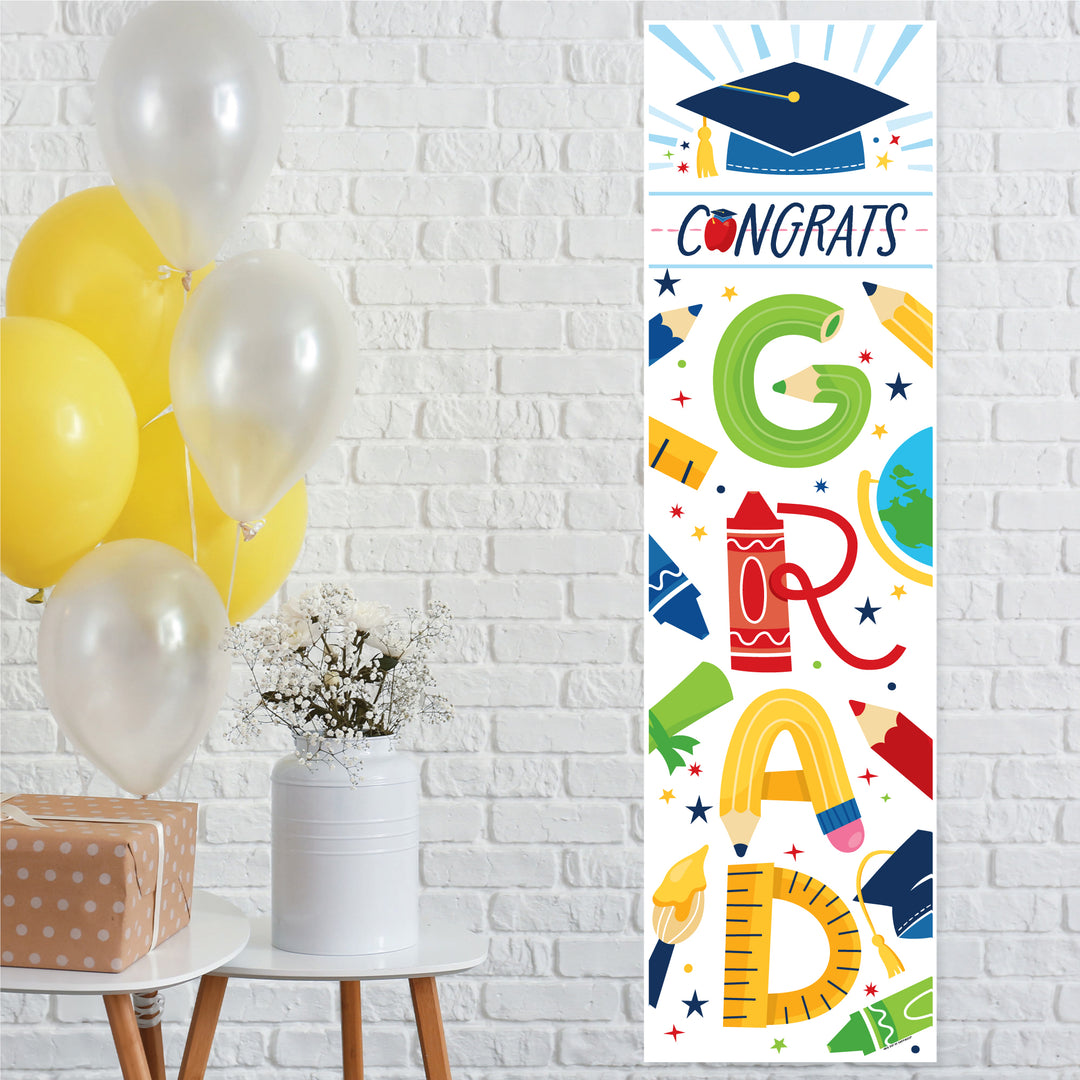 Kindergarten Grad - 4K Preschool Kids Graduation Party Front Door Decoration - Vertical Banner