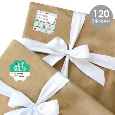 Elf Squad - Assorted Kids Elf Christmas and Birthday Party Gift Tag Labels - To and From Stickers - 12 Sheets - 120 Stickers