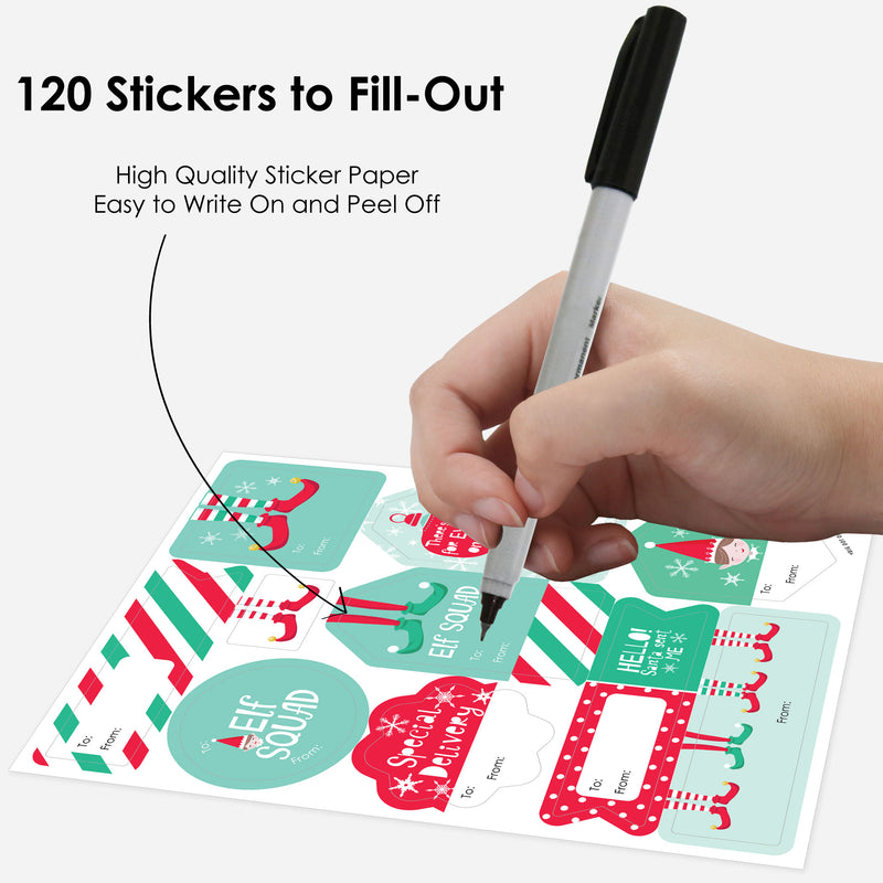 Elf Squad - Assorted Kids Elf Christmas and Birthday Party Gift Tag Labels - To and From Stickers - 12 Sheets - 120 Stickers